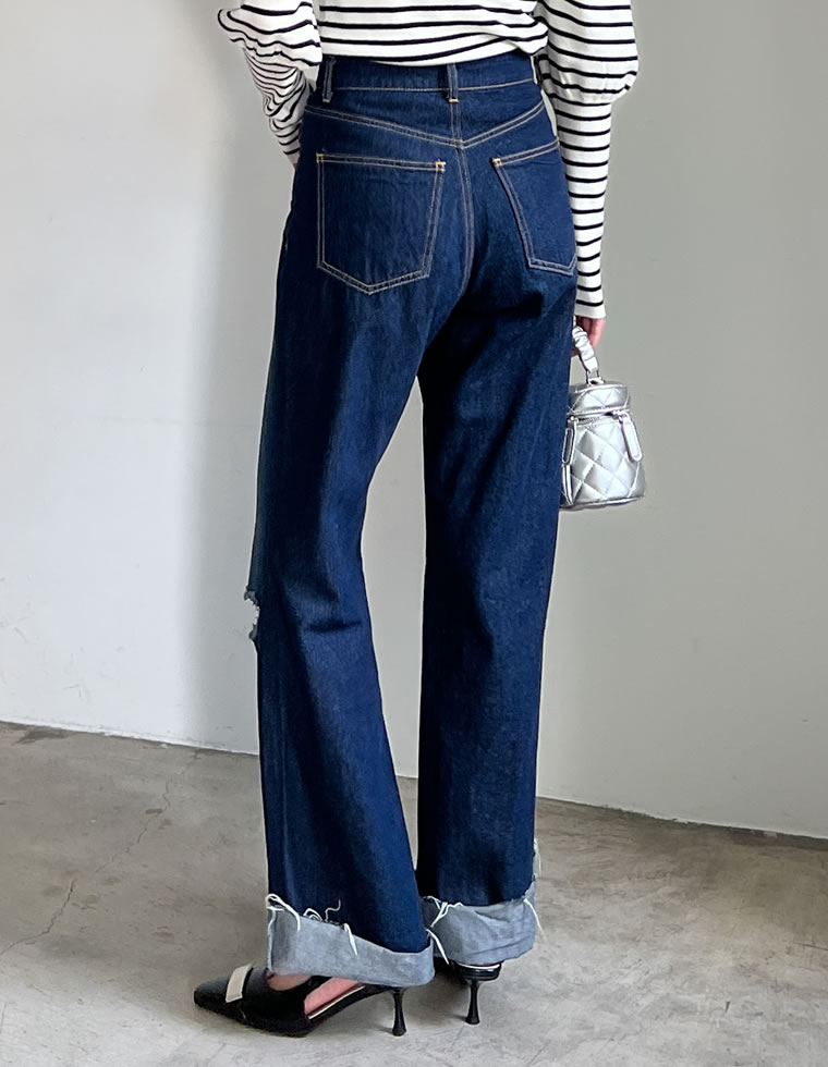 コットンロールアップデニムパンツ