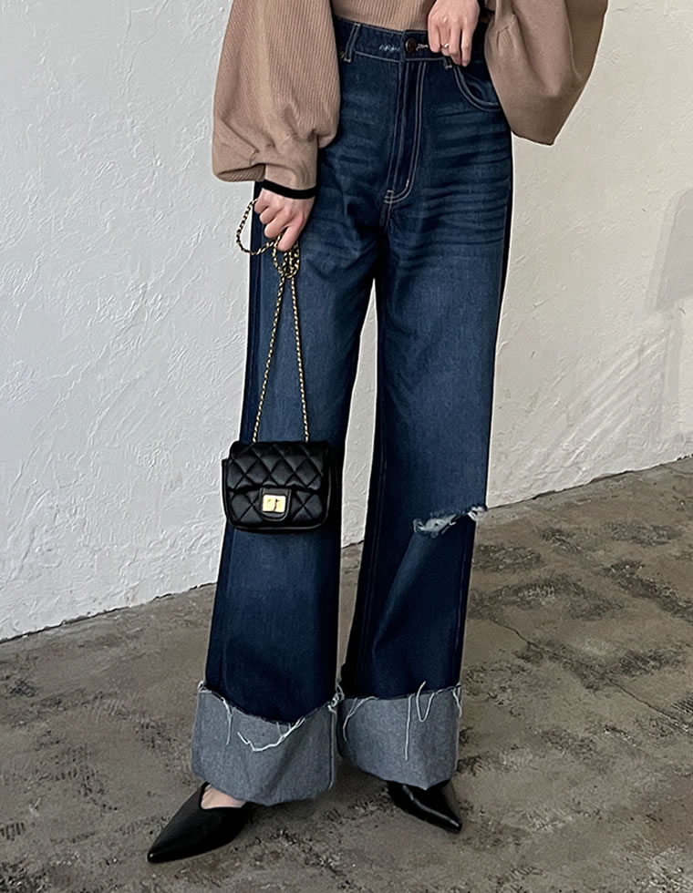 コットンロールアップデニムパンツ