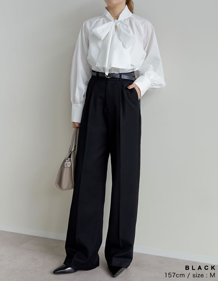 ストレッチツイルタックワイドパンツ