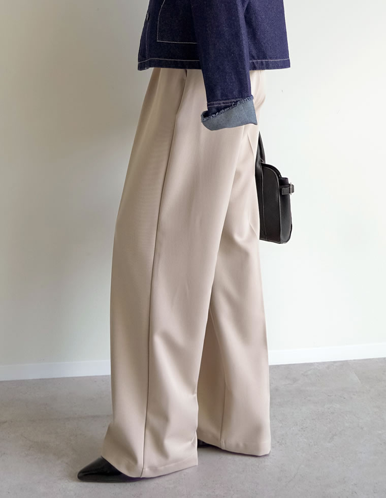 ストレッチツイルタックワイドパンツ