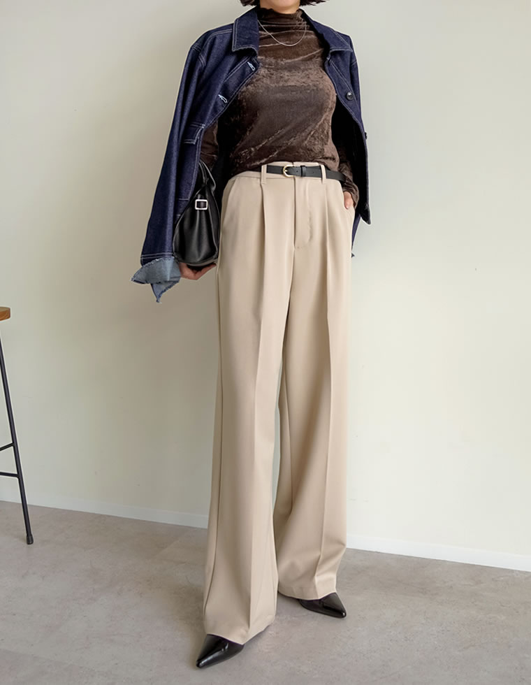 ストレッチツイルタックワイドパンツ