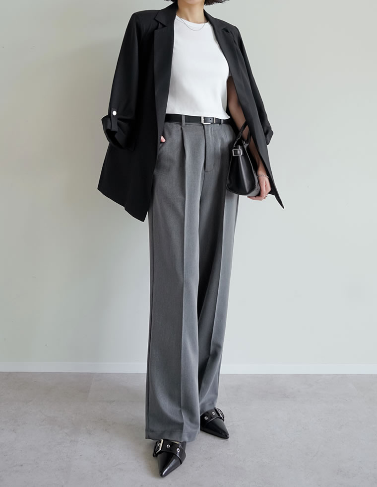 ストレッチツイルタックワイドパンツ