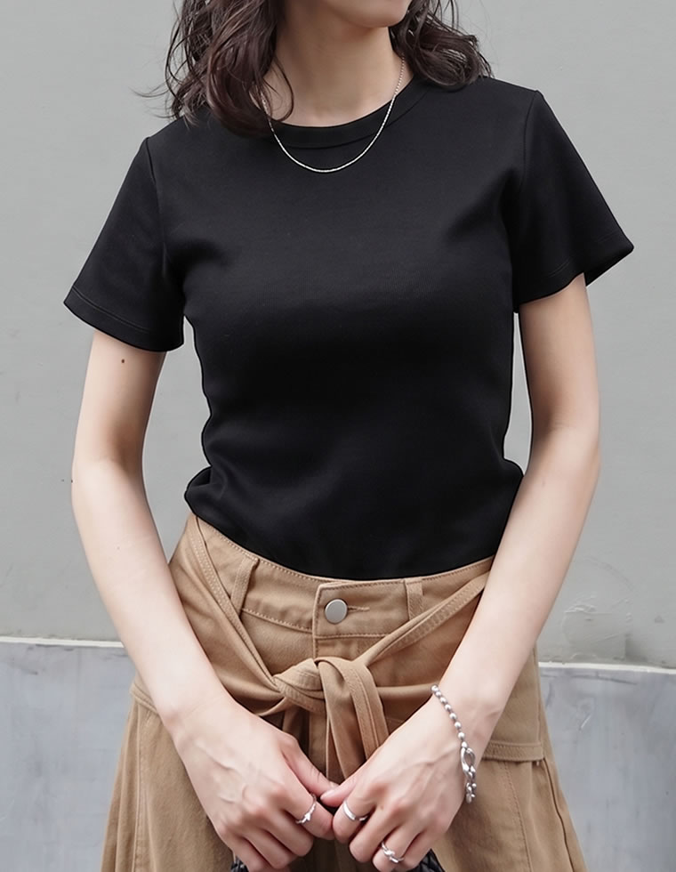 テレコリブクルーネック半袖Tシャツ