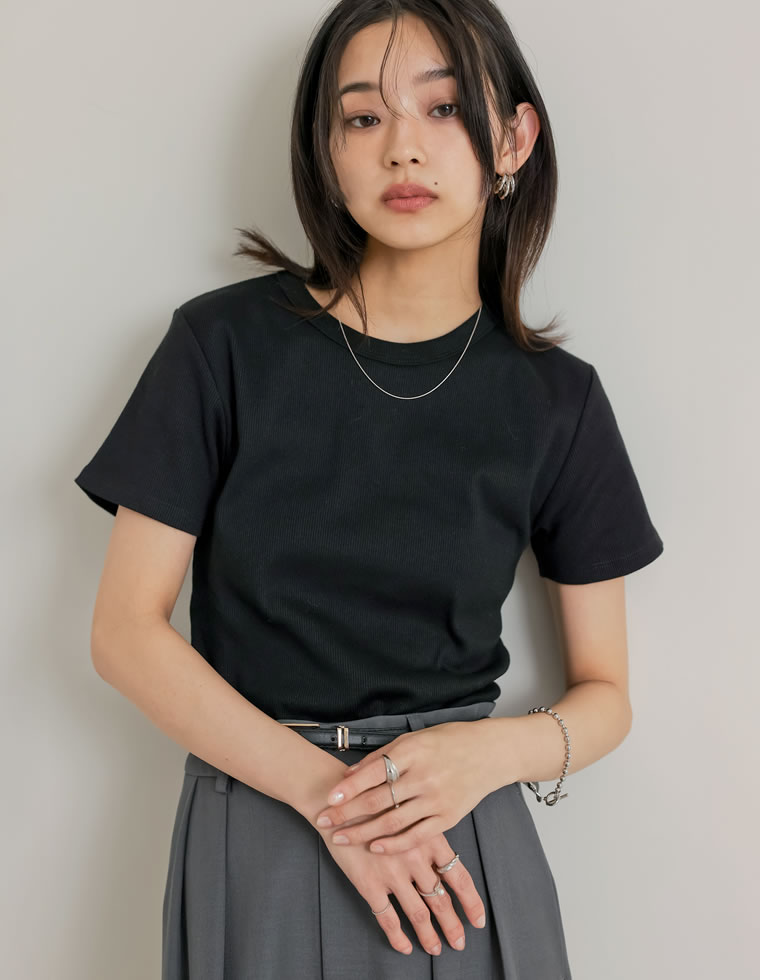 テレコリブクルーネック半袖Tシャツ