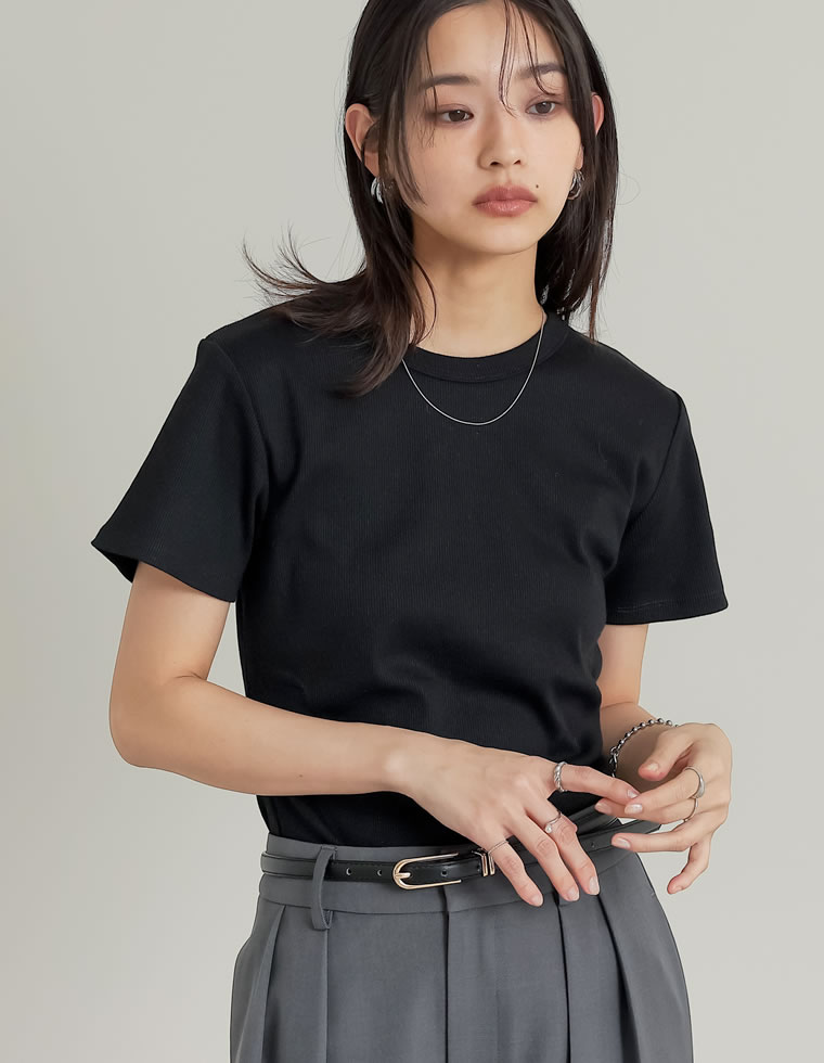 テレコリブクルーネック半袖Tシャツ