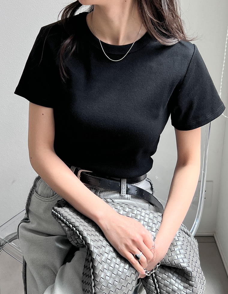 テレコリブクルーネック半袖Tシャツ