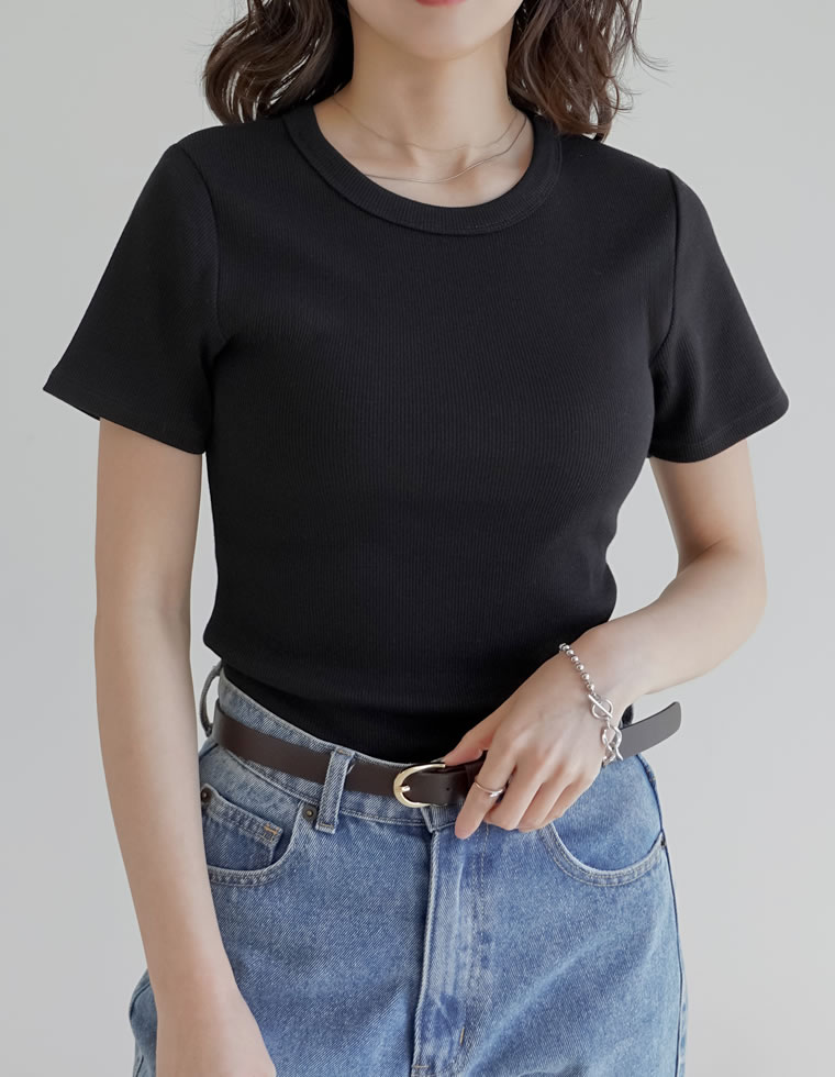 テレコリブクルーネック半袖Tシャツ