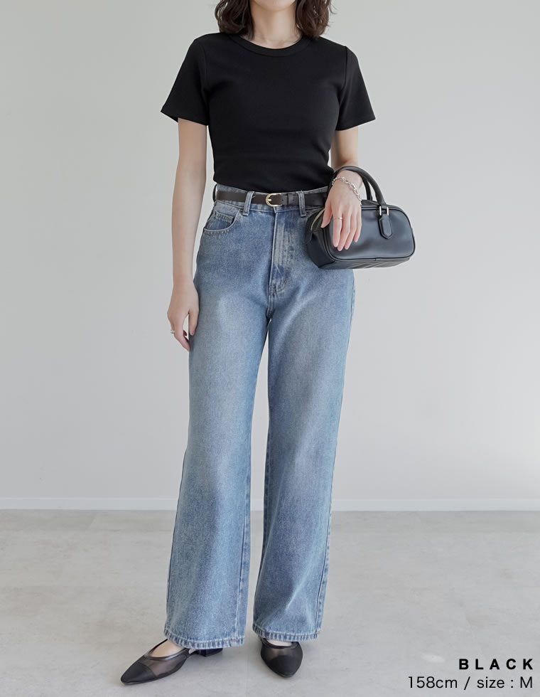 テレコリブクルーネック半袖Tシャツ