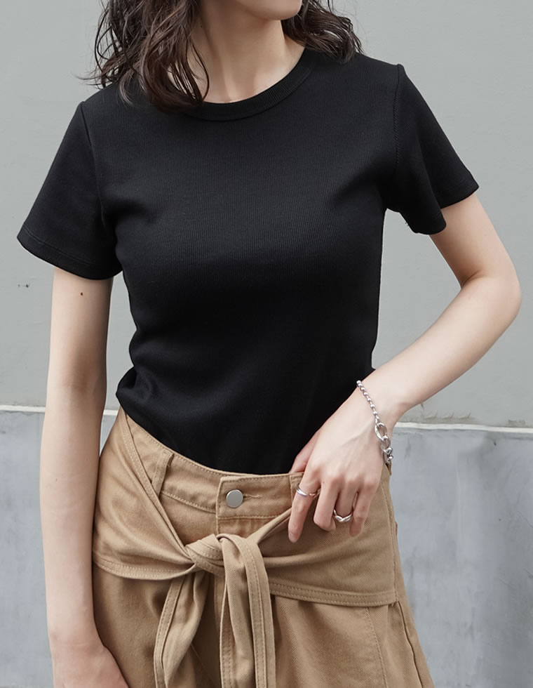 テレコリブクルーネック半袖Tシャツ