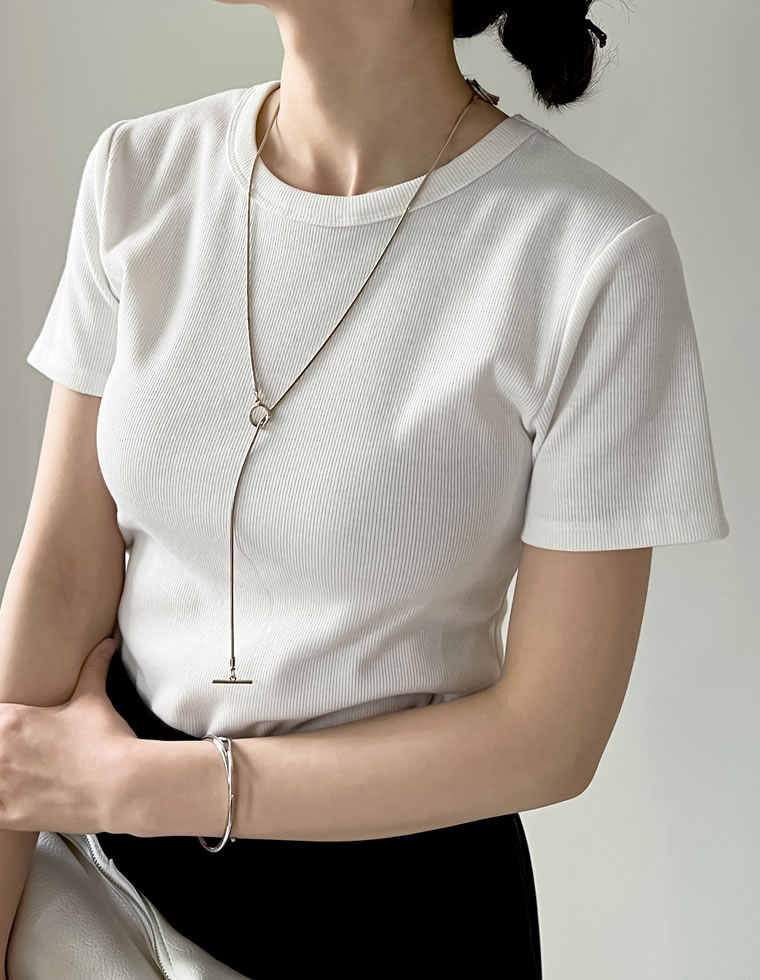 テレコリブクルーネック半袖Tシャツ