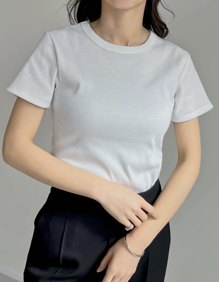 テレコリブクルーネック半袖Tシャツ