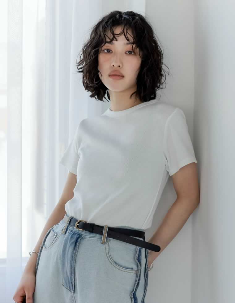 テレコリブクルーネック半袖Tシャツ