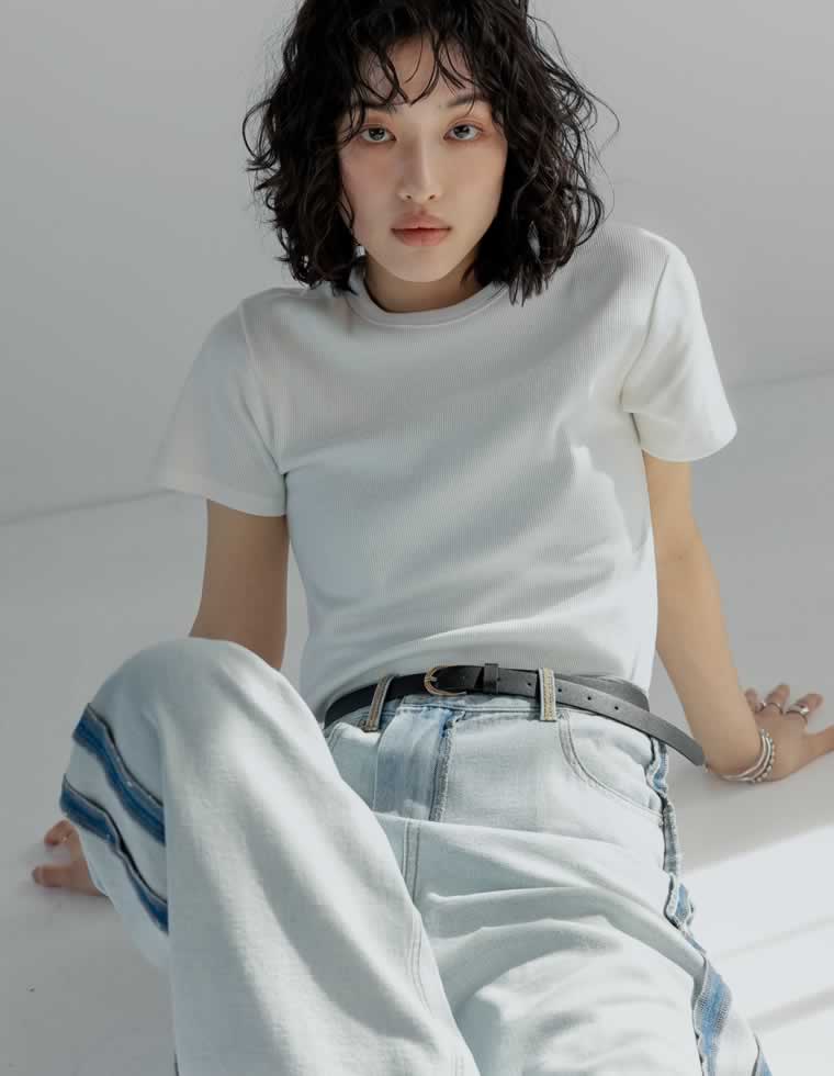 テレコリブクルーネック半袖Tシャツ