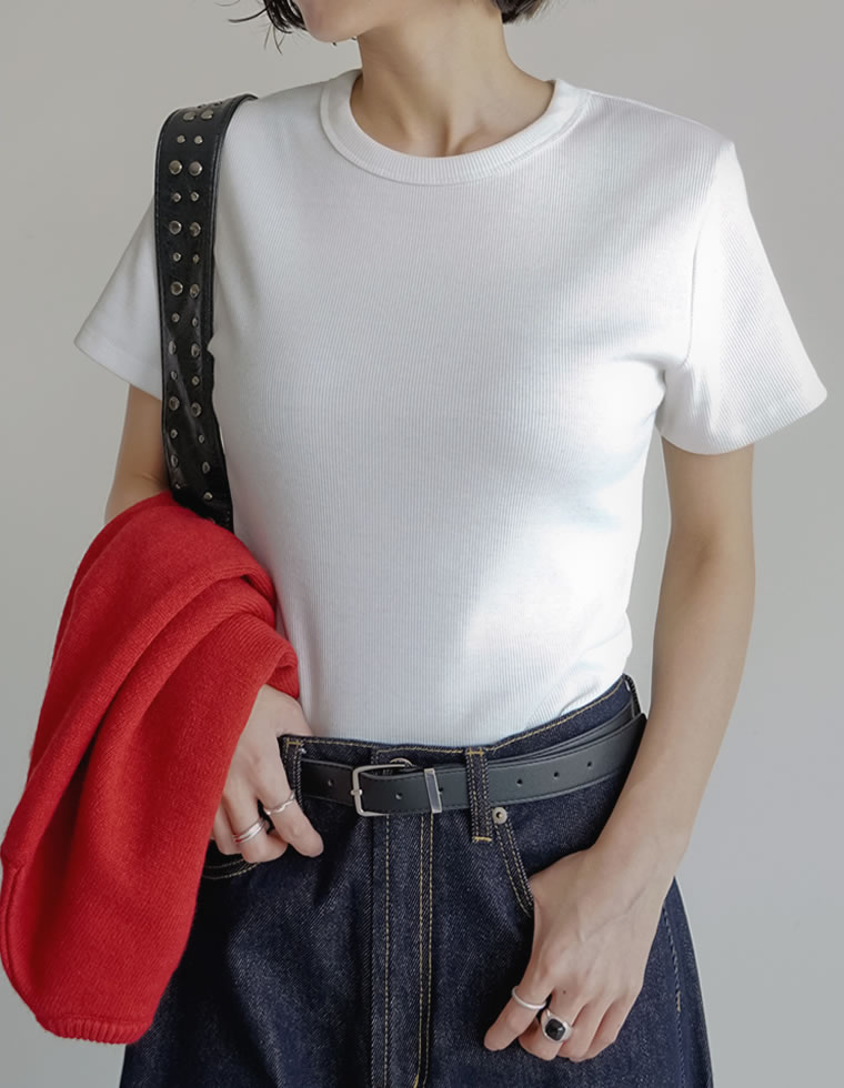 テレコリブクルーネック半袖Tシャツ