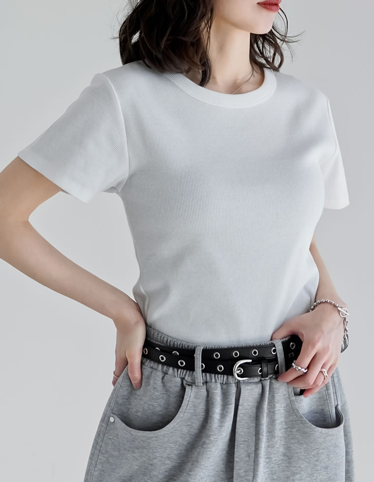 テレコリブクルーネック半袖Tシャツ