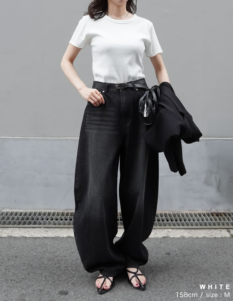 テレコリブクルーネック半袖Tシャツ