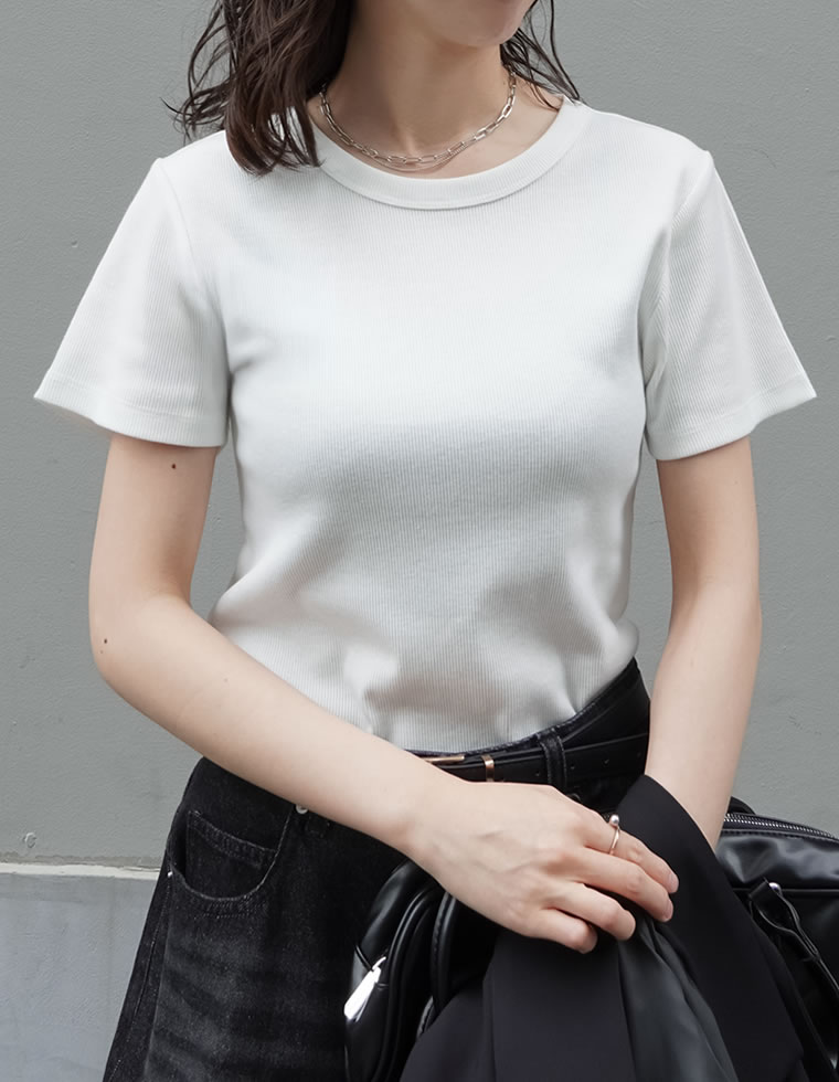 テレコリブクルーネック半袖Tシャツ