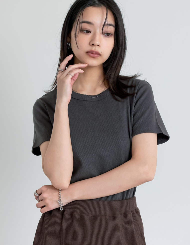 テレコリブクルーネック半袖Tシャツ
