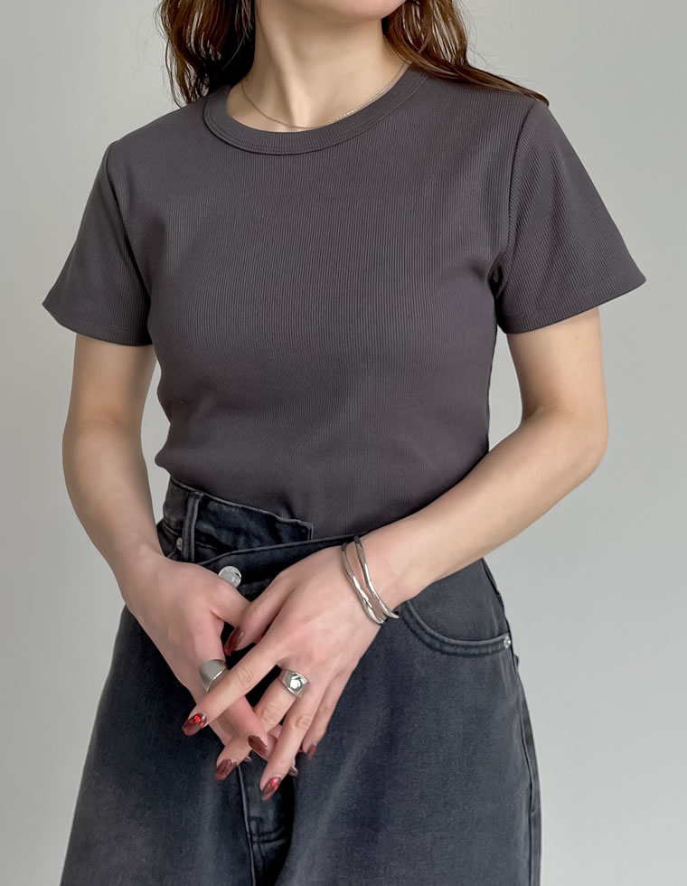 テレコリブクルーネック半袖Tシャツ