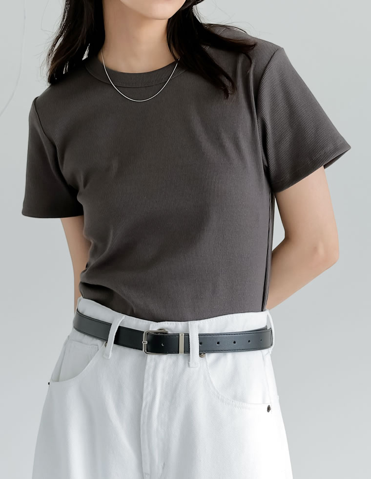 テレコリブクルーネック半袖Tシャツ