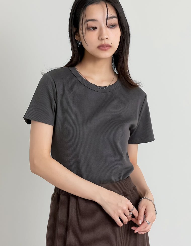 テレコリブクルーネック半袖Tシャツ