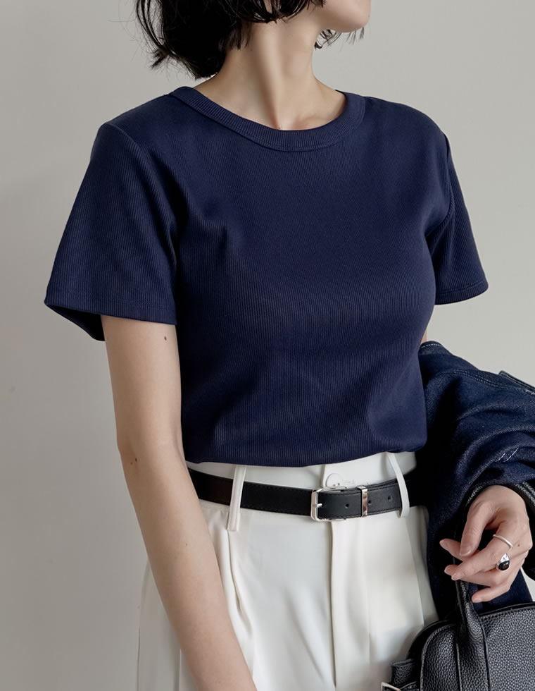 テレコリブクルーネック半袖Tシャツ