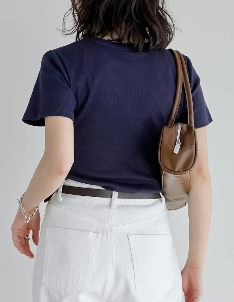 テレコリブクルーネック半袖Tシャツ