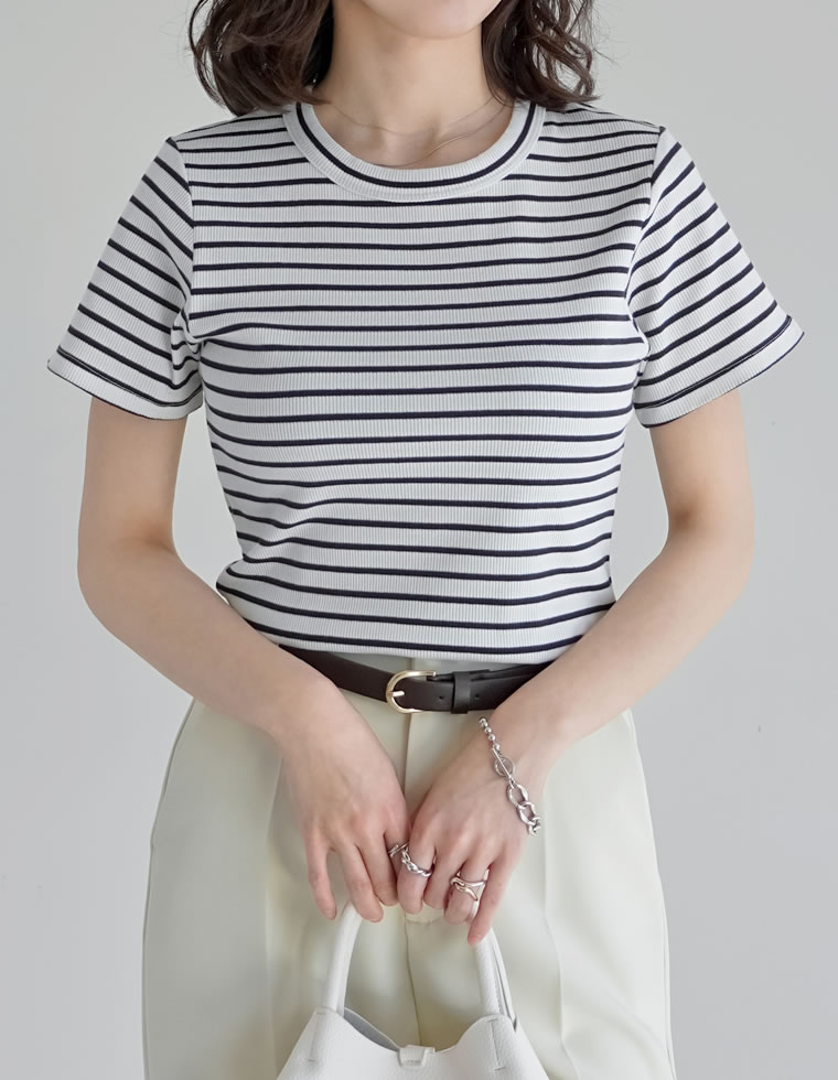 テレコリブクルーネック半袖Tシャツ