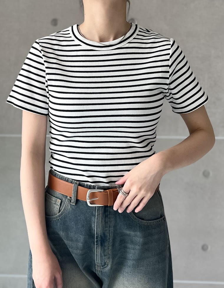 テレコリブクルーネック半袖Tシャツ