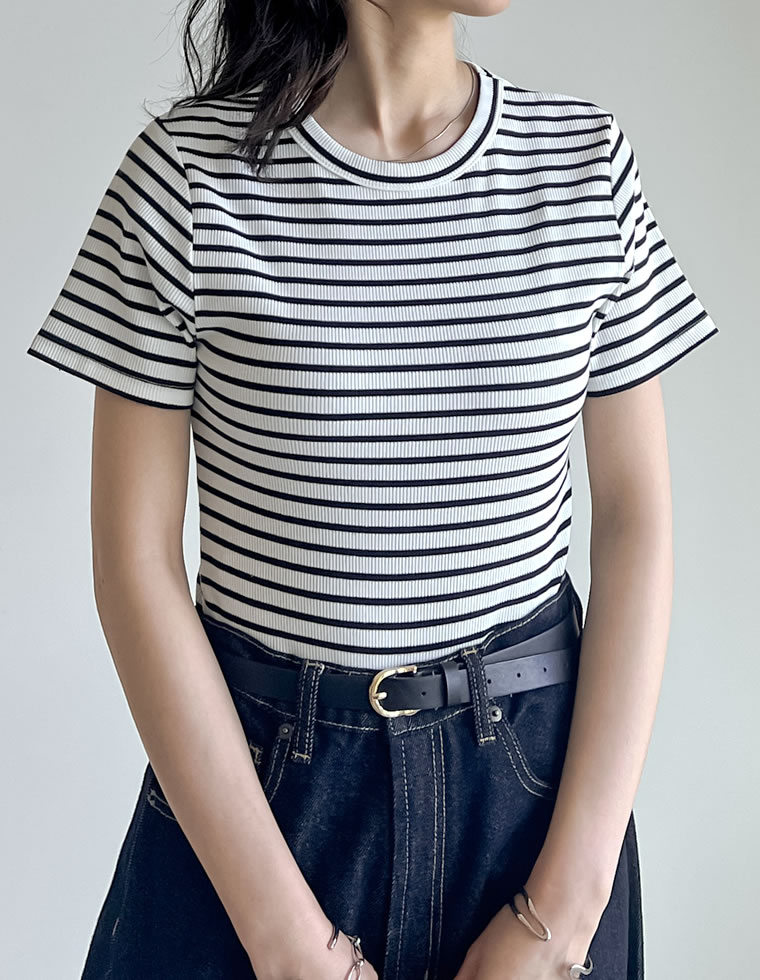 テレコリブクルーネック半袖Tシャツ