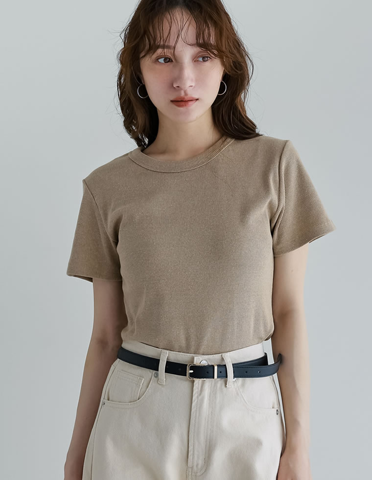 テレコリブクルーネック半袖Tシャツ