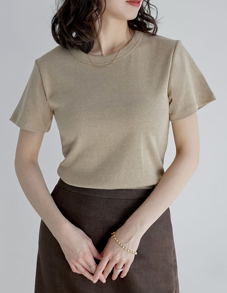 テレコリブクルーネック半袖Tシャツ