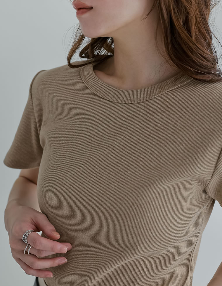 テレコリブクルーネック半袖Tシャツ