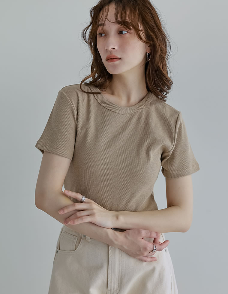 テレコリブクルーネック半袖Tシャツ