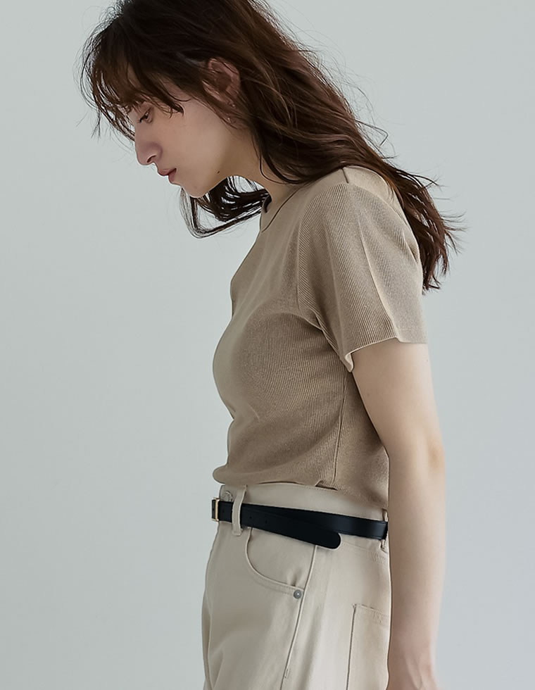 テレコリブクルーネック半袖Tシャツ