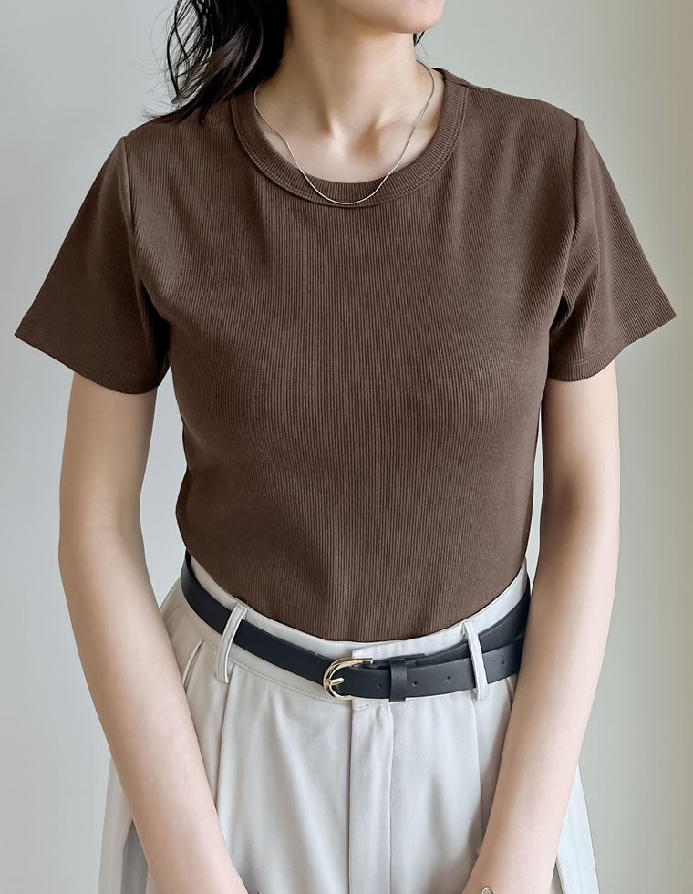 テレコリブクルーネック半袖Tシャツ