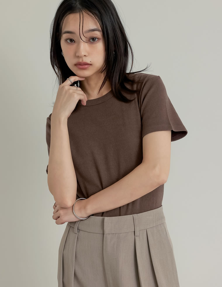 テレコリブクルーネック半袖Tシャツ
