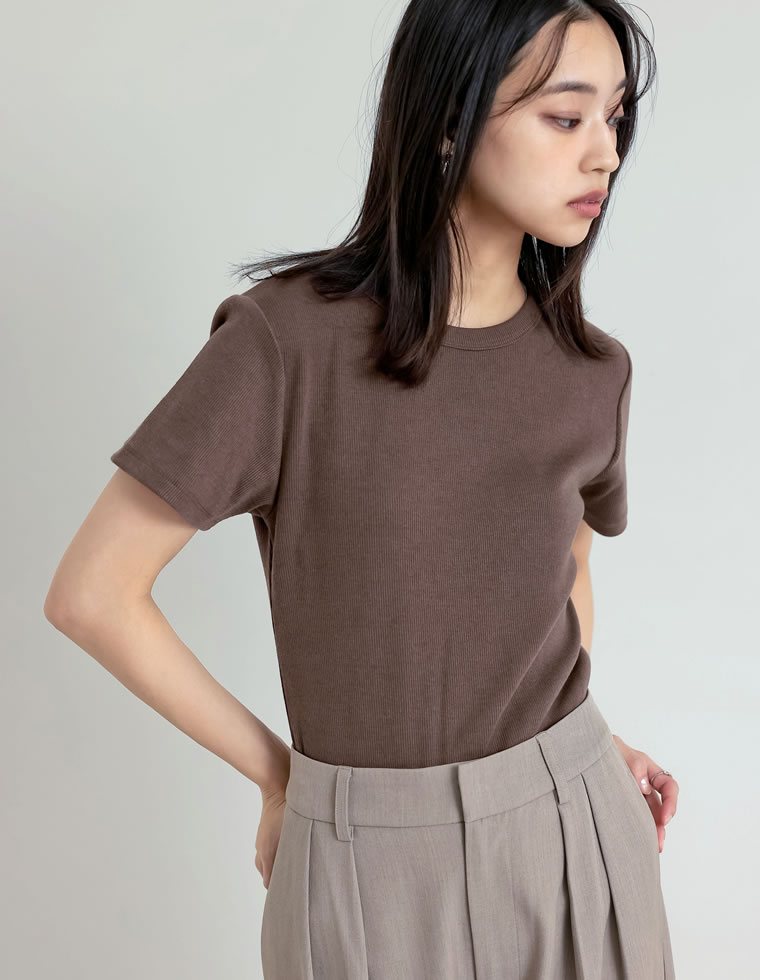 テレコリブクルーネック半袖Tシャツ