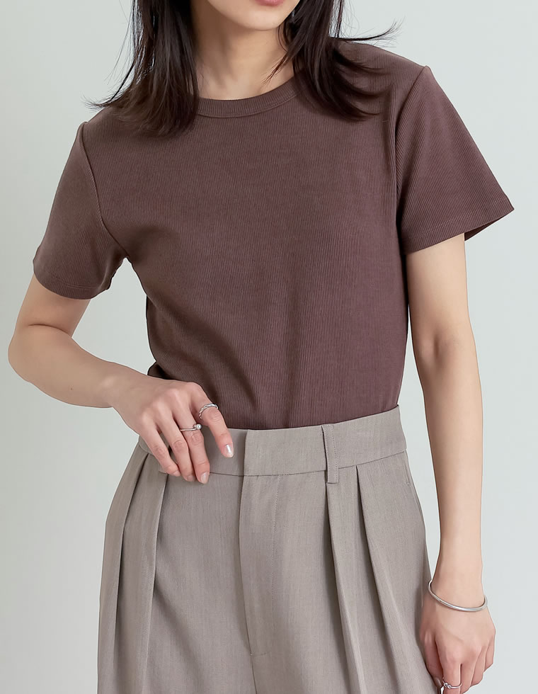テレコリブクルーネック半袖Tシャツ