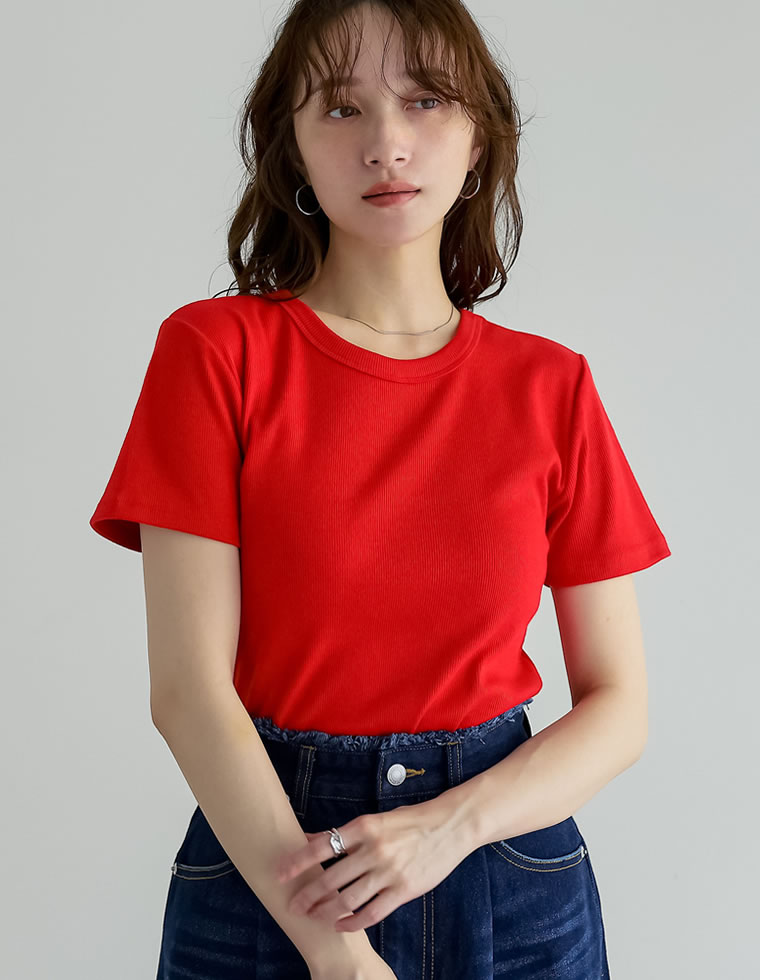 テレコリブクルーネック半袖Tシャツ