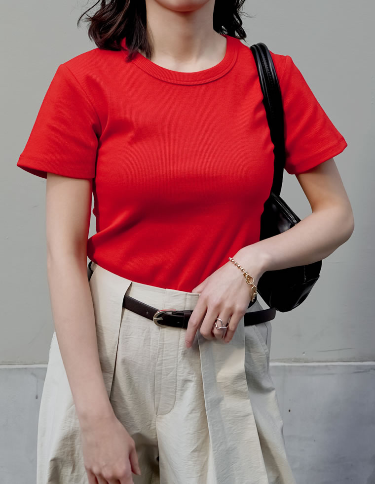 テレコリブクルーネック半袖Tシャツ