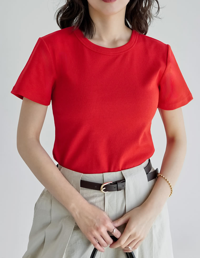 テレコリブクルーネック半袖Tシャツ