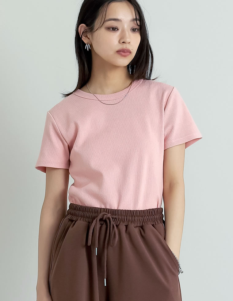 テレコリブクルーネック半袖Tシャツ