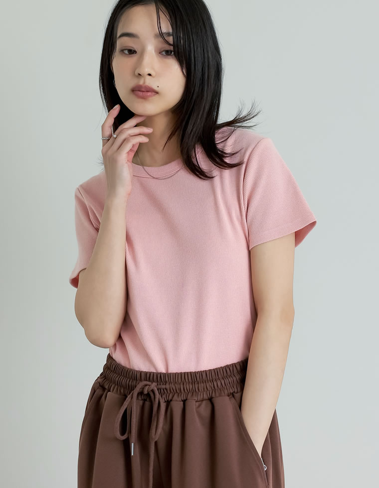 テレコリブクルーネック半袖Tシャツ