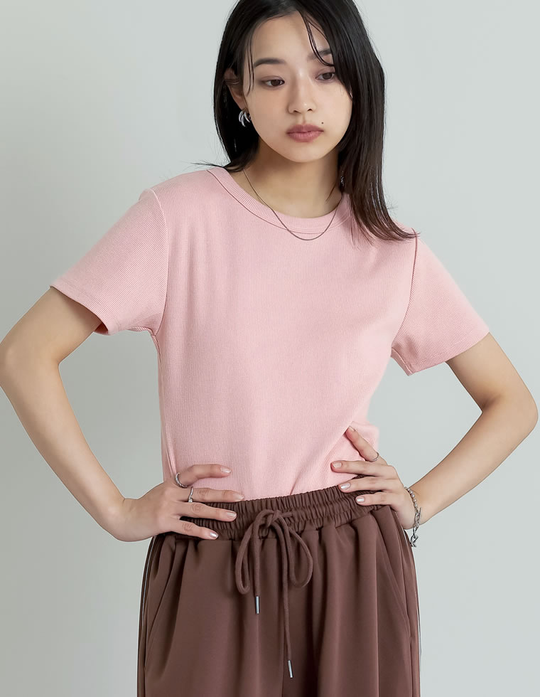 テレコリブクルーネック半袖Tシャツ