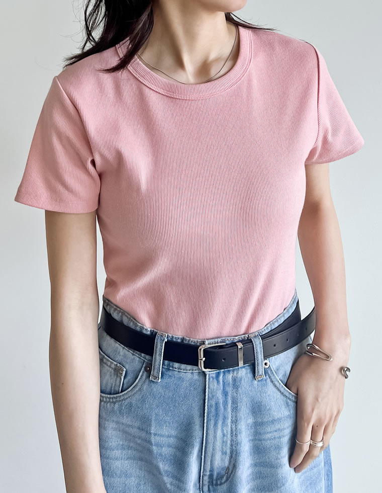 テレコリブクルーネック半袖Tシャツ