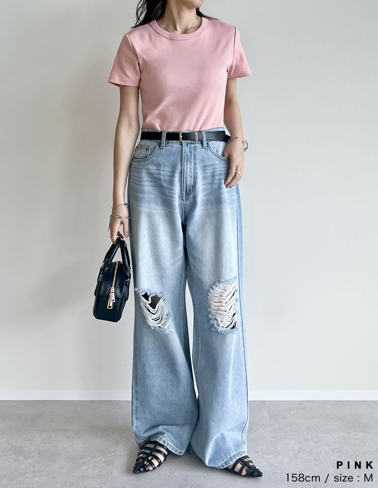 テレコリブクルーネック半袖Tシャツ