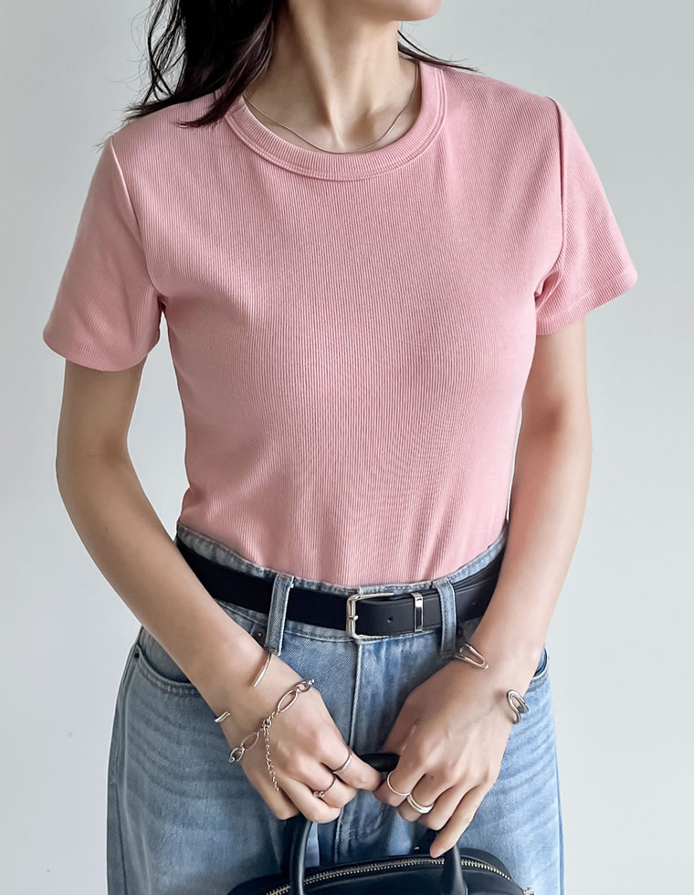 テレコリブクルーネック半袖Tシャツ