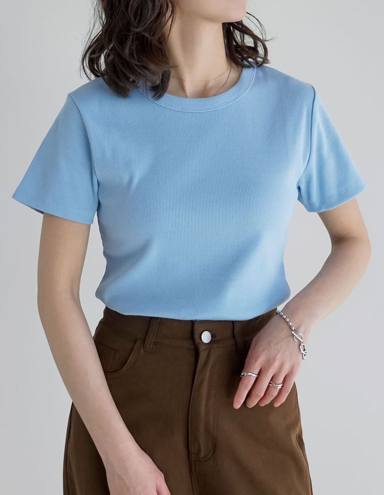 テレコリブクルーネック半袖Tシャツ