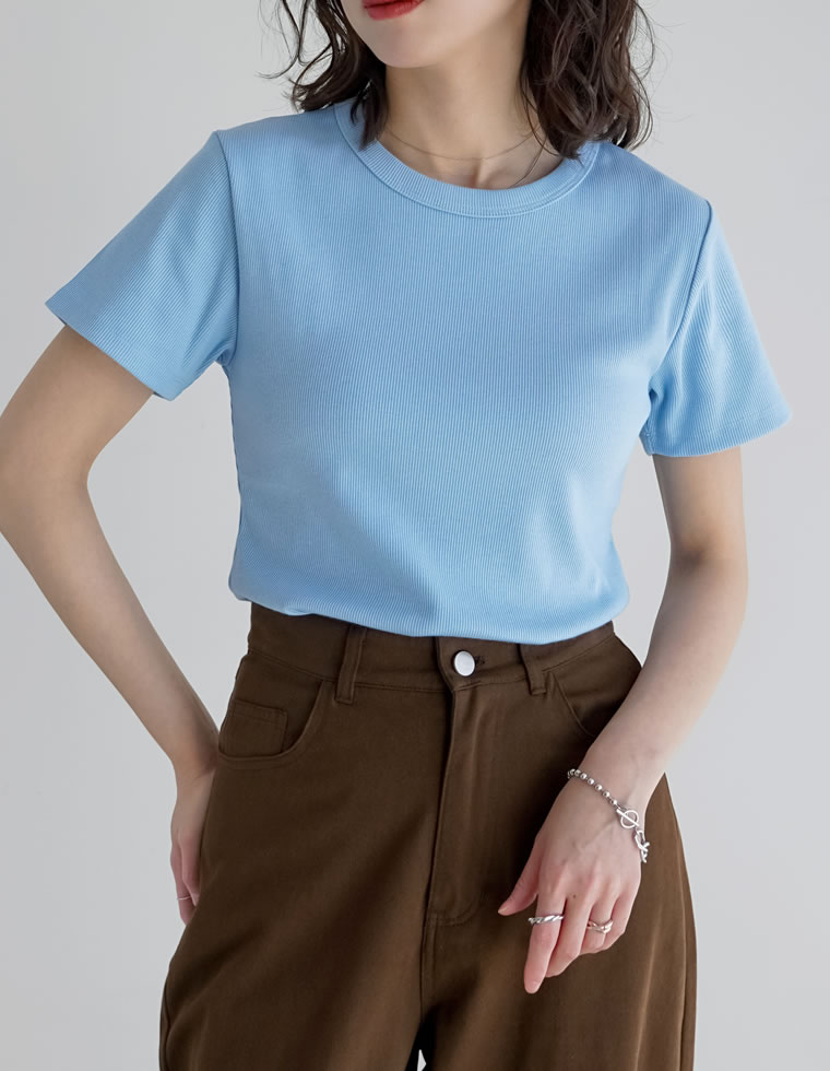 テレコリブクルーネック半袖Tシャツ